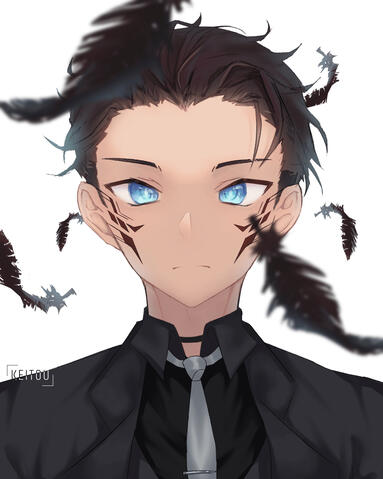 my oc Crow&#39;s first portrait, you can see his markings here but his eye color is different. his wings cannot be seen in this work