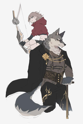 my interpretation of red riding hood and her wolf companion, as bounty hunters ^^